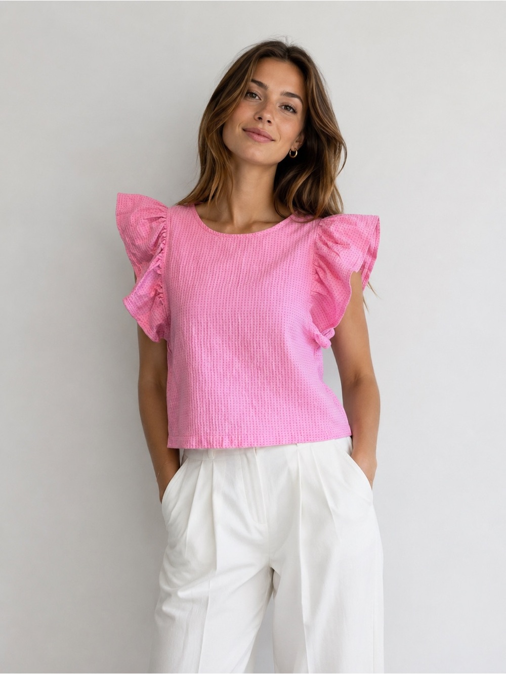 Eve Gravel ruffle sleeve top shirt